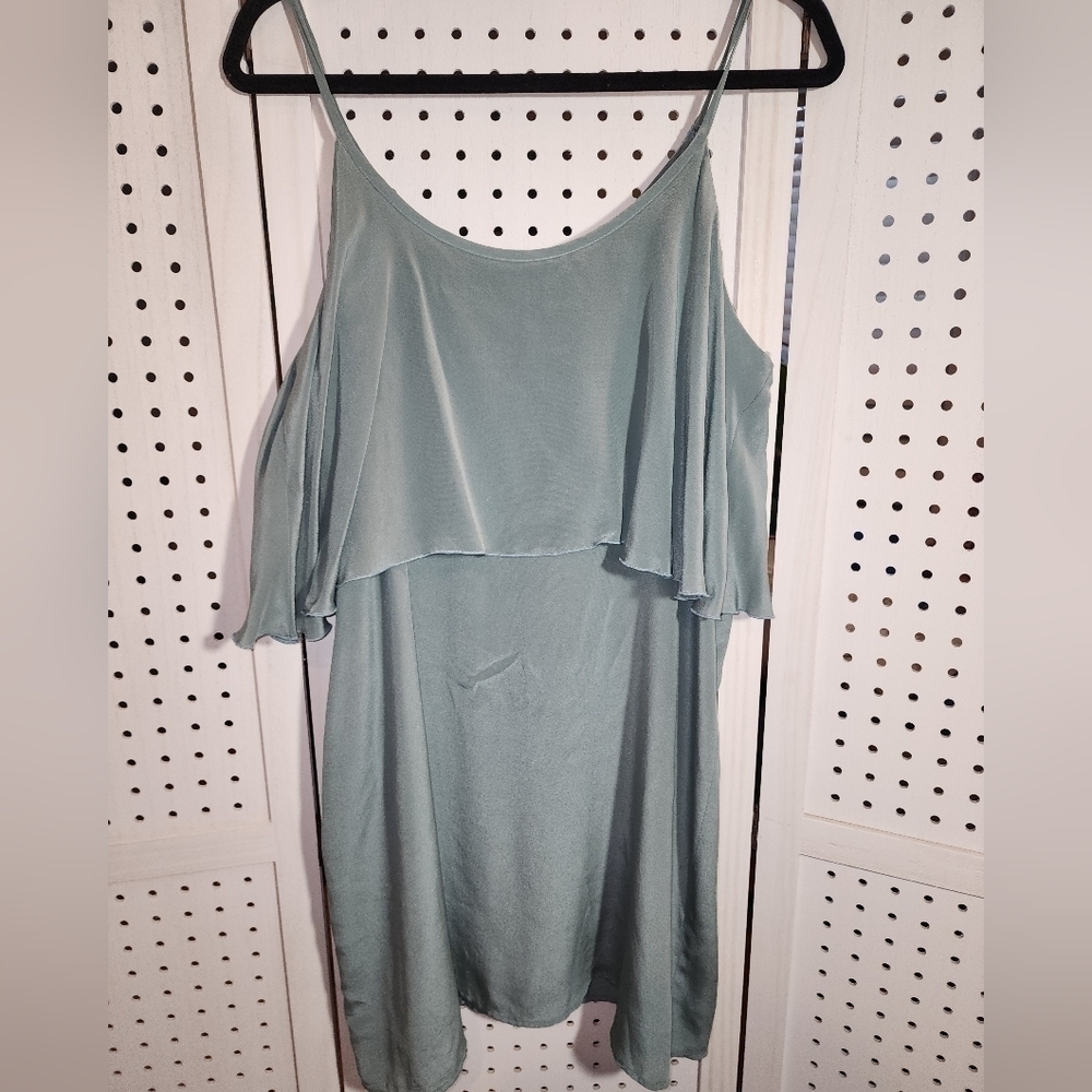 Glam Large 100% Silk Sleeveless mini Slip Dress Green